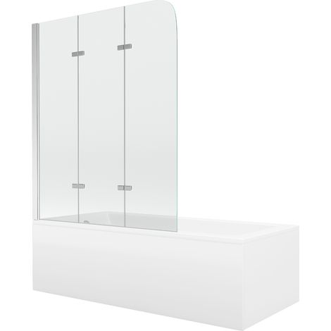 Mexen Cubik vasca da bagno rettangolare 160 x 70 cm con pannelli e schermo a 3 ante 120 cm, trasparente, cromo (1/5)