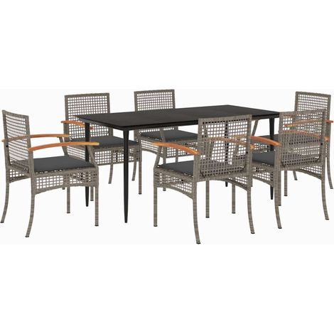 Maison Exclusive - Set comedor jardín 7 pzas y cojines ratán sint (1/5)