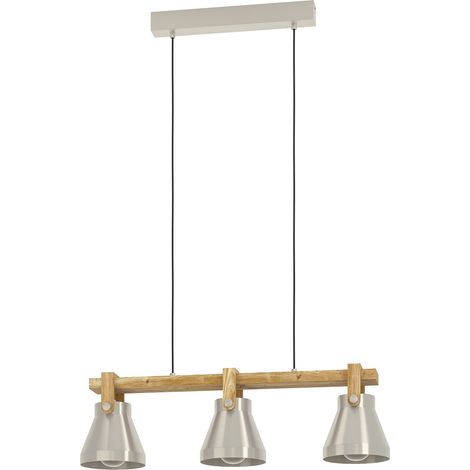 Lampadario A Sospensione Vintage Cawton Acciaio Legno 3 Luci E27