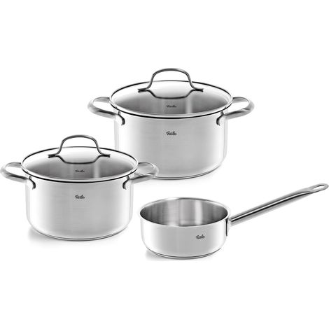 Jeu de Faitouts/Casserole en Acier Inoxydable, 3 Pièces, Faitouts avec Couvercle en Verre, Compatible Induction (2 Faitouts, 1 Casserole à Queue) (1/5)