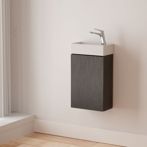 Durovin Bathrooms 400mm Wall Mounted Vanity Unit Include Basin - Soft Close Door - 710mm — 220mm(H—D) - Black (1/5)