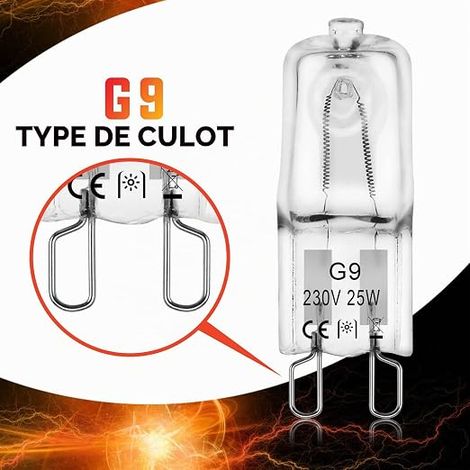 Ampoule Halogene G9 25W 230V 2800K Dimmable, Lampe salon halogène,Ampoule four g9 25w 300 degré pour Hotte de Cuisine,Four,Plafonnier,Bain,Spots,Appliques Murales (1/3)