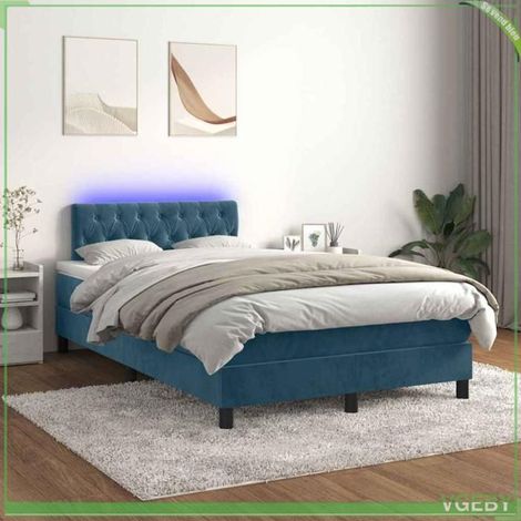 Lit - FAF7291712410970 - 120x200 cm - Velours bleu foncé - Bande LED (1/5)