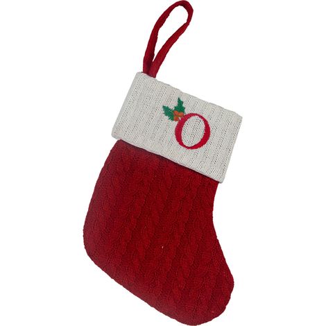 Chaussette De Noël - Initiale En Tricot Câblé - Rouge Et Blanc - 20 X 16 Cm - Décoration Pour Cheminée Arbre À Noël - 1 Pièce