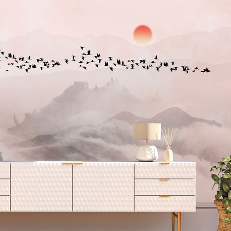 Papier peint panoramique - Soleil Oiseaux - 130 cm x 81 cm (1/4)