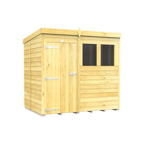 7 x 5 Feet Pent Shed - Single Door With Windows - Wood - L147 x W214 x H201 cm