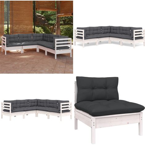 Salon de jardin 5 pcs avec coussins blanc bois de pin solide - Salon De Jardin - Mobilier De Jardin - Ensemble Salon De Patio - Meubles De Terrasse - Chaise Longue - Home & Living (1/5)