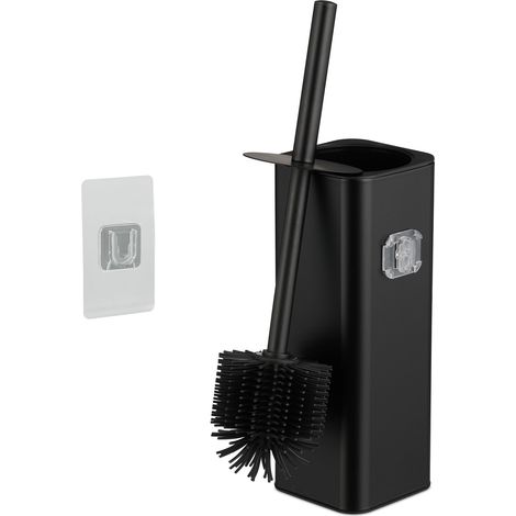 Relaxdays Scopino Bagno WC, Portascopino da Parete, Spazzolone con Contenitore, Set Toilette 36,5x9,5x10,5 cm, Nero