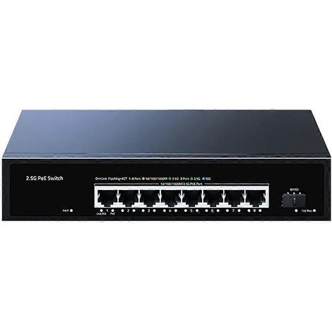 Commutateur PoE 2,5 GbE à 9 ports, 8 ports PoE 2,5 Gb + 1 port optique SFP 10 Gb, répartiteur Internet, prise sans ventilateur (1/5)