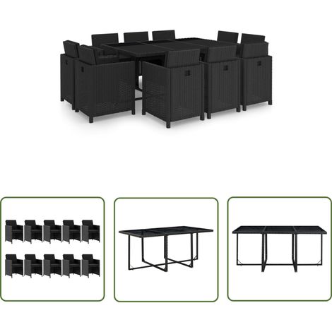 The Living Store 11-tlg. Garten-Essgruppe mit Auflagen Poly Rattan Schwarz - Outdoor Möbel - Gartenmöbel - Essgruppe - Rattan Gartenmöbel - PE Rattan (1/5)