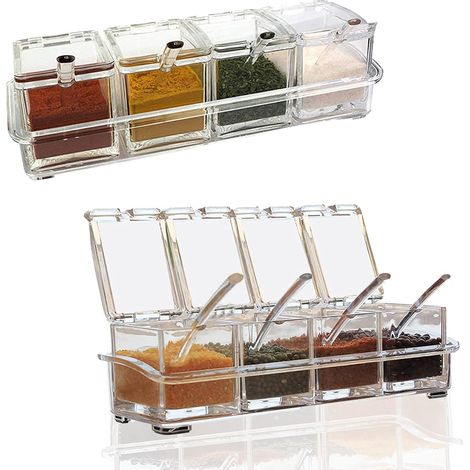 Gewürzbox-Set, 1-teilig, transparente Flaschen, Salz- und Gewürzglas, Küchengewürzbehälter mit Deckel und Löffel (1/5)