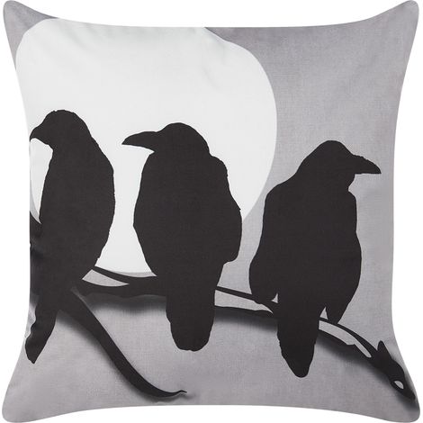 Cojín de terciopelo gris negro blanco 45 x 45 cm patrón cuervos otoño Oradea