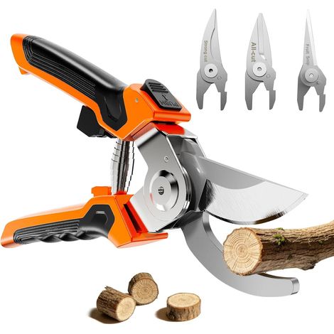 Secateur de Jardin Bypass,9" Sécateur de Jardin 4-en-1 à Lames Interchangeables-Multifonction,Taille,Cueillette (1/5)