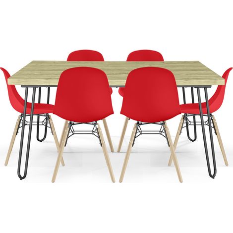Pack Tavolo Hairpin (90x150 cm) + 6 Sedie da Pranzo Nordic Skögur Rosso (1/5)