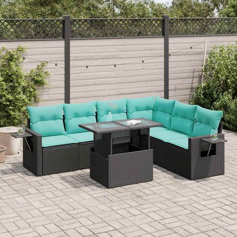 vidaXL Set Divani Giardino 7 pz con Cuscini Nero Polyrattan Acacia (1/5)