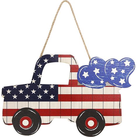 Décoration de porte patriotique pour le 4 juillet, la fête de l'Indépendance, la couronne de porte pour le Memorial Day, décoration murale en bois pour porche de style ferme (1/5)