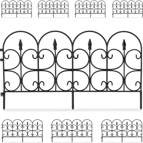 Relaxdays Recinzione per Aiuole in Plastica, H x L: 38 x 69 cm, Set da 8, Recinto Decorativo, Paletti per Giardino, Nero
