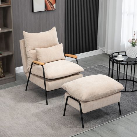Fauteuil rembourré avec tabouret chaise rembourrée avec oreillers fonction inclinable fauteuil télé beige 68x91,5x88 cm style élégant