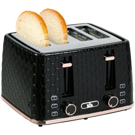 4-Slice Toaster with 7 Browning Levels, High Lift, Reheat, Defrost, Cancel, Removable Crumb Tray, Auto Shut-Off, 1600W, Stylish Black