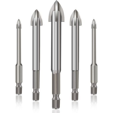 Brocas para azulejos de cerámica, herramienta de perforación universal y eficiente, 5 brocas para azulejos de cerámica, juego de brocas para hormigón (plateado) (1/5)