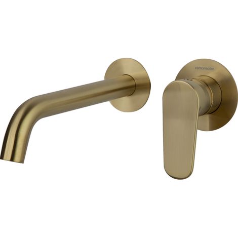 Ramon Soler - Grifo de Lavabo Monomando Empotrado Oro Cepillado, 2 Florones y con Sistema S2 de Ahorro de Agua Serie Alexia (1/4)
