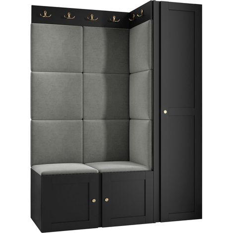 Conjunto para recibidor Hartford 377, Manila 16, 186x124x46cm, MDF, Aglomerado laminado, Tapiz, Colocada, Montada en la pared