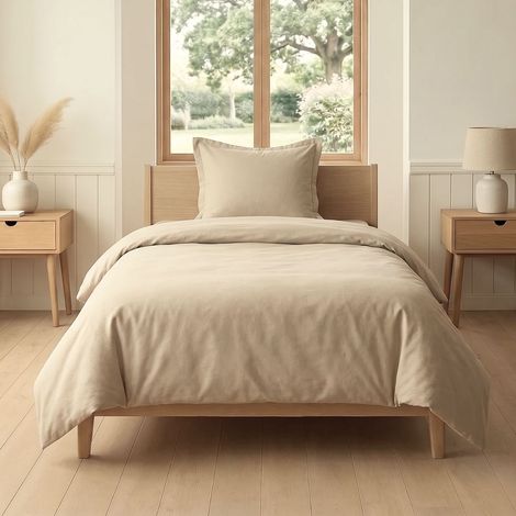 Parure housse de couette 140x200cm + 1 taies 100% coton grège - VITALIA (1/4)