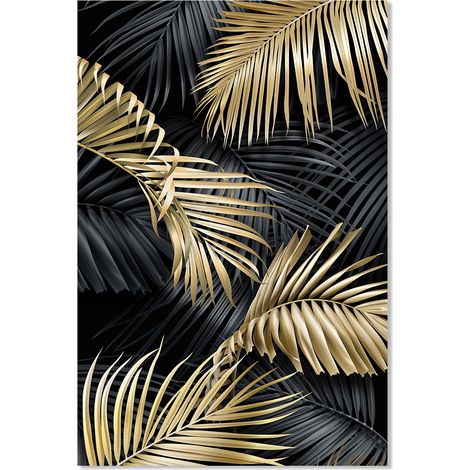 Affiche jungle feuillage or 40x60 cm – Impression papier d’art mat 225g – Décoration murale moderne – 100% made in France – Hxadeco (1/5)