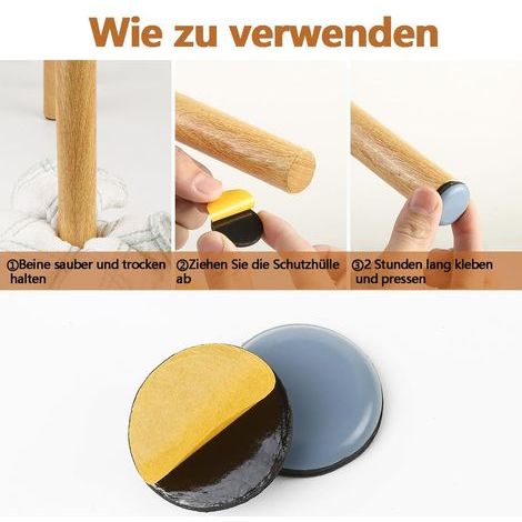 Möbelgleiter, PTFE-Teflon-Quadrat-Selbstklebegleiter, geeignet für glatte Böden und Teppiche, 8 Stück, 30 mm Durchmesser (1/5)