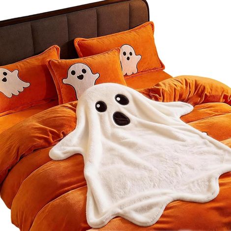 Couverture décorative en flanelle motif fantôme pour Halloween – Plaid festif pour canapé ou lit – Idéal pour salon, chambre (1/5)