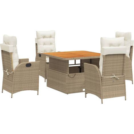 Ensemble à manger de jardin avec coussins 5pcs Mobilier de jardin Beige poly rotin (1/5)