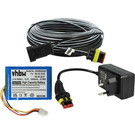 vhbw 1x Alimentation, 1x Batterie 3400 mAh, 1x Câble basse tension 30 m remplacement pour Husqvarna 589 58 62-01, 584 85 28-02 pour tondeuse à gazon