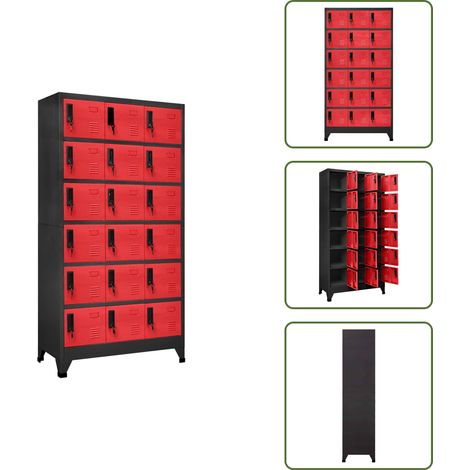 Schließfachschrank Anthrazit und Rot 90x40x180 cm Stahl - Schliessfachschrank - Metallschrank - Garderobe - Bürobedarf - Lagerraum (1/5)
