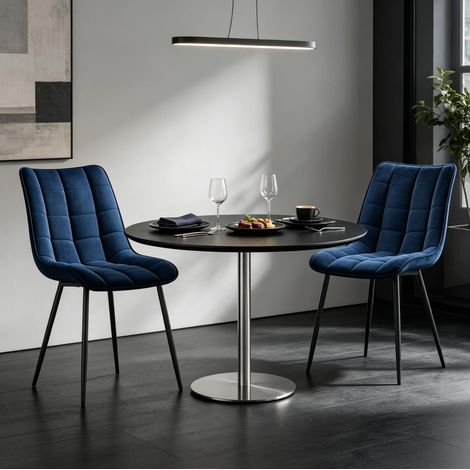 Set mit 2 blauen Esszimmerstühlen aus Samt mit Metallbeinen (1/5)