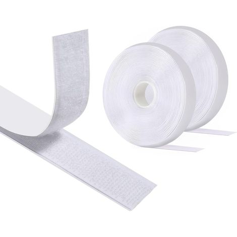 8 M X 20 MM (Blanc) Scratch Autocollant Double Face , Hook Loop Rubans Ruban AdhéSif Puissant à Crochets Et Boucles pour La Couture
