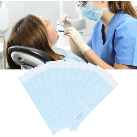 200 sachets auto-adhésifs pour fournitures dentaires, sachets en PVC, film transparent, bleu, pour stérilisation (70 x 260 mm) (1/5)