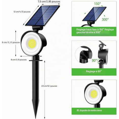 Lampe Soire Extérieur Jardin Lot de 2,Spot Soire Exterieur Puissant 53 LED/3 Modes,étanche Régble Lot de 2 Ble LAMPADAIRE DE JARDIN (1/5)