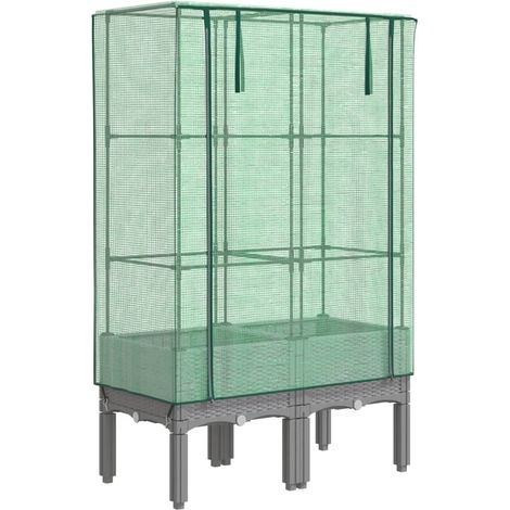 Maison Exclusive - Hochbeet mit Gewächshaus-Aufsatz Rattan-Optik