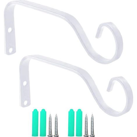 Gancho de pared de hierro blanco de 7 pulgadas, 2 piezas, para plantas, soporte para macetas colgantes, colgador para interiores y exteriores para comederos de pájaros, macetas, faroles y campanillas (1/2)