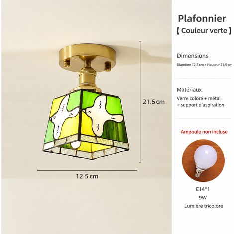 Lampe de couloir modèle vert suspension colombe cuivre et verre lumière chaude 25 × 25 × 30 cm 2 kg – Livraison gratuite