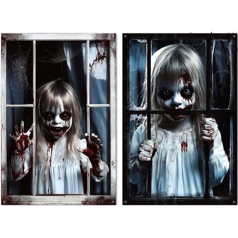 2 pcs Halloween Decoration Effrayant Fenetre - Deco Halloween pour Exterieur,Interieur,Couverture de Fenêtre D'halloween (1/5)