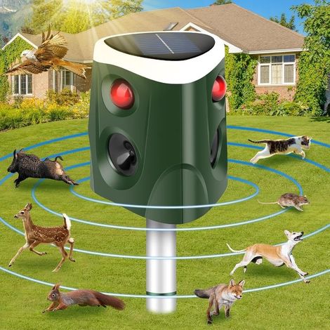 Répulsif Chat Solaire, Répulsif Animaux à Ultrasons à 360° Repulsif Chat Extérieur, Étanche IP55, Répulsif Renard à 4 Modes Réglables à Lumières Clignotantes pour Chien/écureuil/Lapin pour Jardin (1/5)