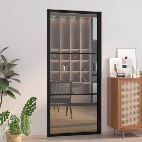 vidaXL Porte intérieure 93x201,5 cm Noir Verre ESG et aluminium (1/5)