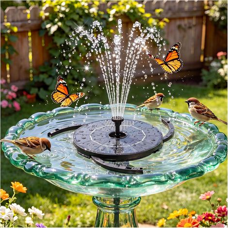 Fontaine Solaire Exterieure de Jardin avec Panneau Solaire Amovible de 2,8W 2 en 1 Fontaines Extérieures avec Support Fixe 6 Buses pour Bassins D'agrément Exterieur Fontaine à Oiseaux(2,8W) (1/5)