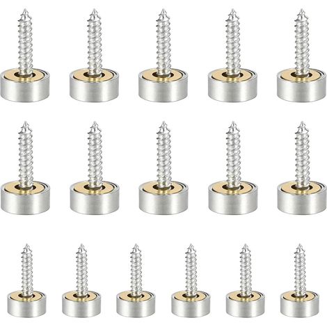 Cache Vis Miroir Décoratif 10 mm en Acier INOX Brossé, Lot de 16 Capuchons, Fixation Esthétique pour Salle de Bain et Mobilier (1/5)