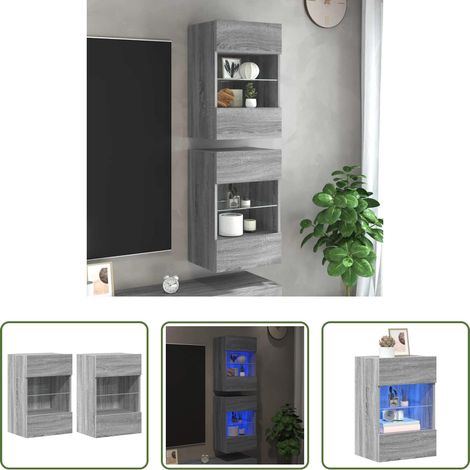 Meuble TV mural - Meubles muraux avec lumières LED pour TV 2pcs sonoma gris 40x30x60,5cm (1/5)