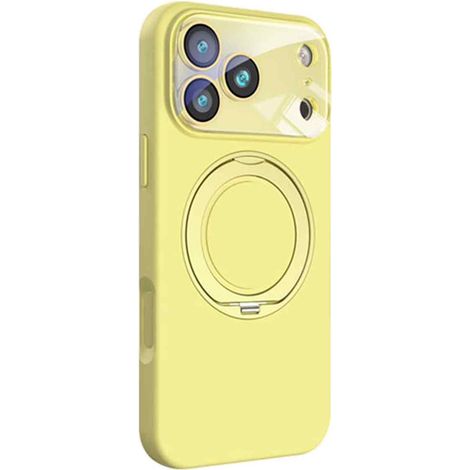 iPhone 17 Hülle mit drehbarem Ringhalter, kompatibel mit kabellosem Laden, Objektivschutz, stoßfest, schlank und aus Hybridmaterial (PC und Flüssigsilikon) – Gelb (1/5)