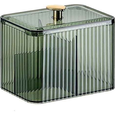 (Vert)Boîte à Coton Tige avec Couvercle, Boîte Rangement Cotons pour Salle de Bain, Chambre à Coucher, Organiseur de Maquillage pour Boules de Coton (1/5)