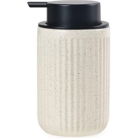 Distributeur de savon à vaisselle pour salle de bain, distributeur de savon à vaisselle en céramique de 355 ml pour la cuisine avec pompe en acier inoxydable, flacon de lotion rechargeable au design m (1/5)