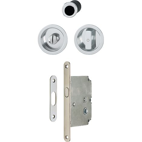 Set 1 aluminium pour porte coulissante 4920 F249 ronde aspect chromé brillant, aveugle sans gâche, cuvette + doigt - HOPPE - 3948041